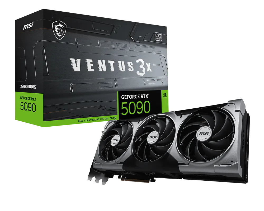 MSI GeForce RTX 5090 VENTUS 3X OC – produkt og emballasje